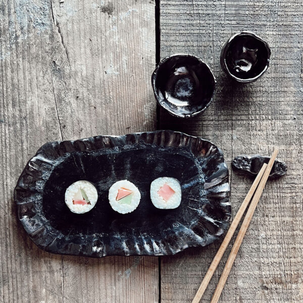 minerva el yapımı seramik 4'lü sushi tabak takımı
